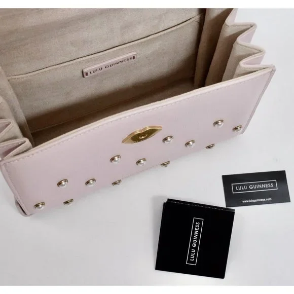 New Lulu Guinness bag pearl leather QUEENIE handbag pink studded - Picture 6 of 13
